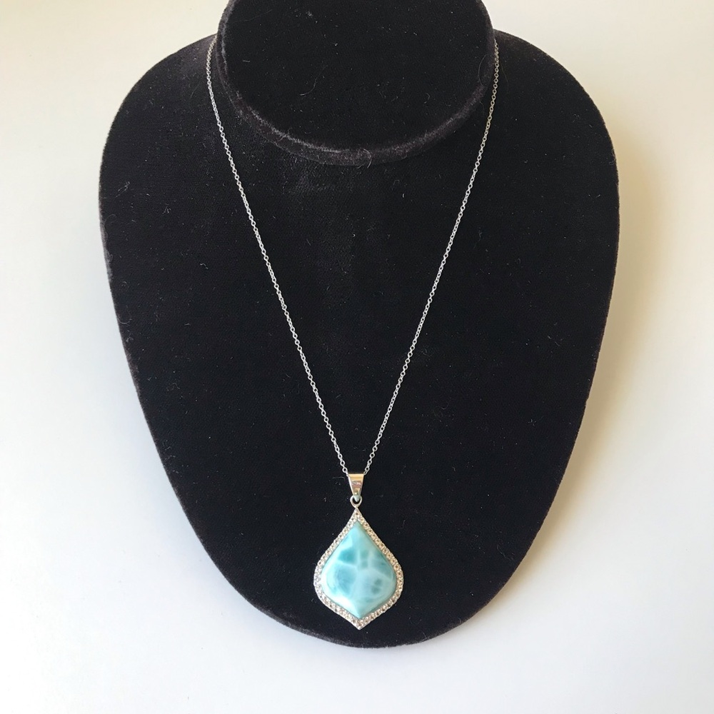 Sterling Silver 925 NOA Larimar Stone Pendant Necklace